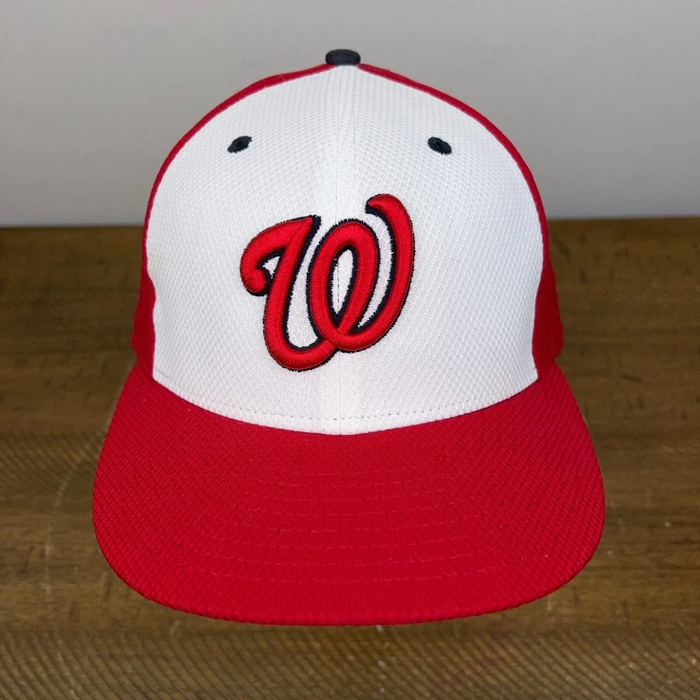 Washington Nationals Hat White Red 7‎ 3/8 New Era Fitted On Field Baseball Cap
